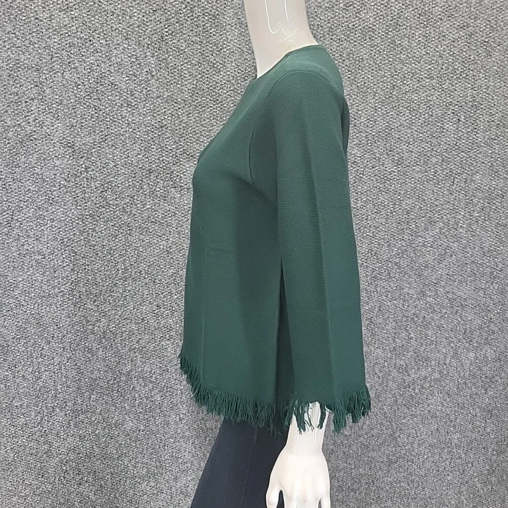 Joan Rivers Red Carpet 3/4 Sleeve Sweater with Fringe X-Small Size Green Top